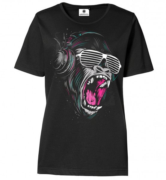 Bedrucktes Damen Gorilla DJ T-Shirt Shouting Kong