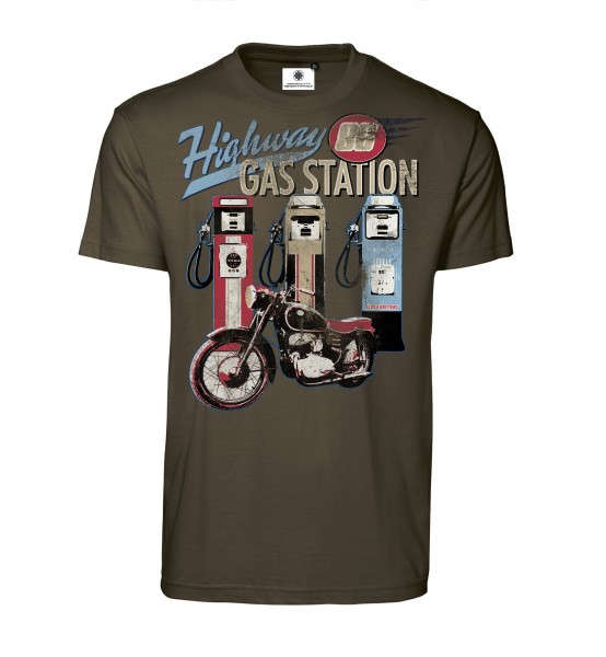 Bedrucktes Herren Vintage Biker T-Shirt Highway Gas Station